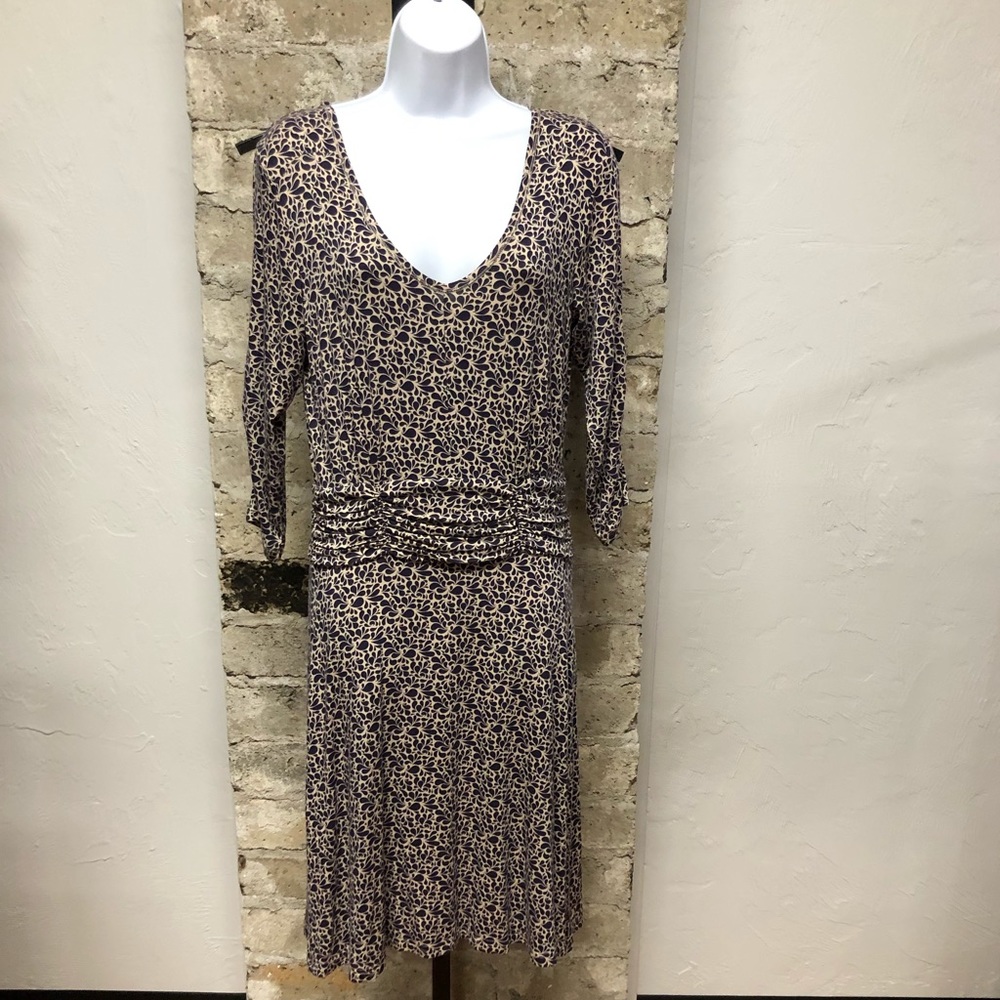 Yala Bamboo Dreams Purple and Cream Jersey Dress with Ruched Waist New Size S